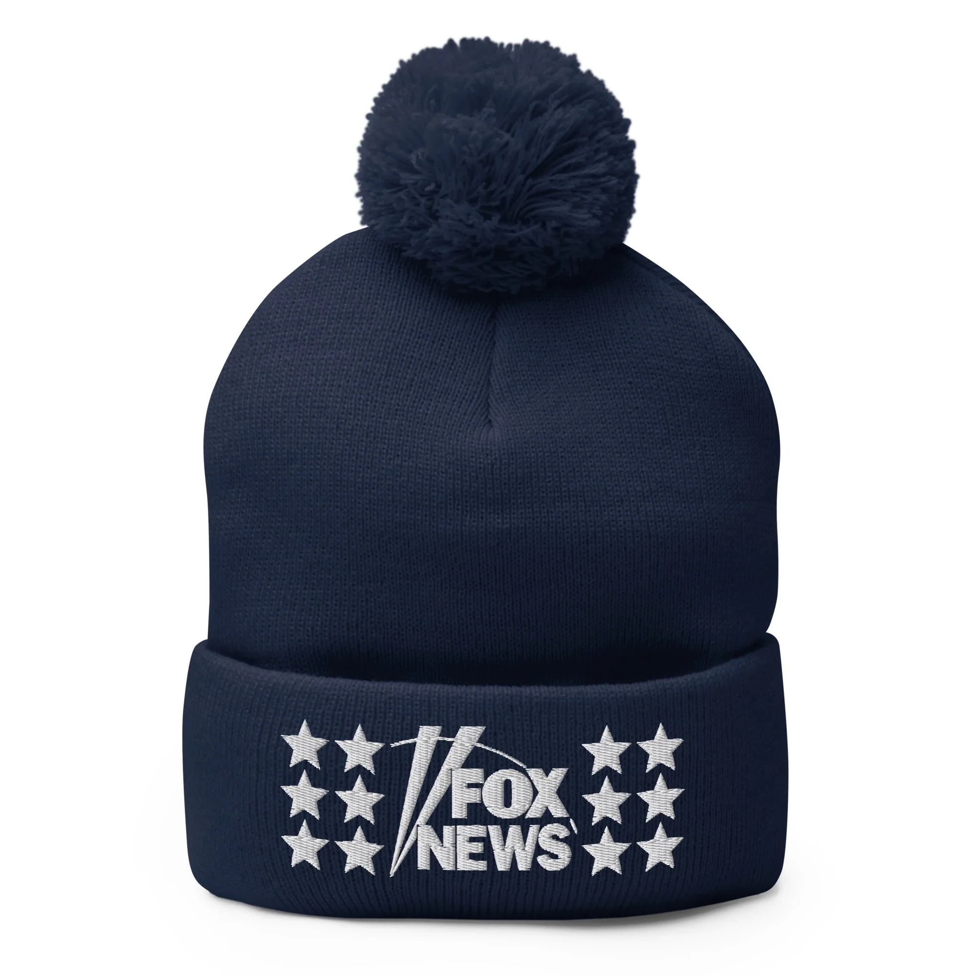 458-fox-news-embroidered-pom-pom-beanie-1.webp FOX News Embroidered Pom Pom Beanie